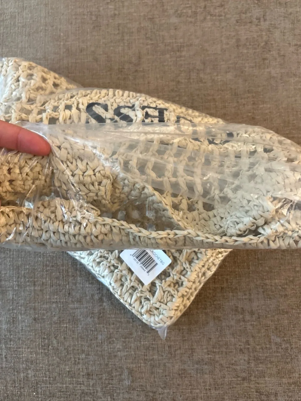 GUESS Cream Crochet Tote with Black Logo